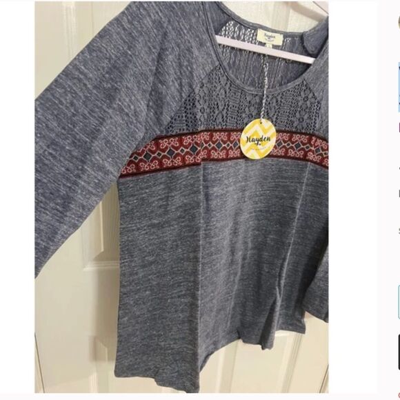 Hayden Los Angeles NEW top with crochet & embroidery, denim blue boho GIFTABLE - Picture 6 of 8